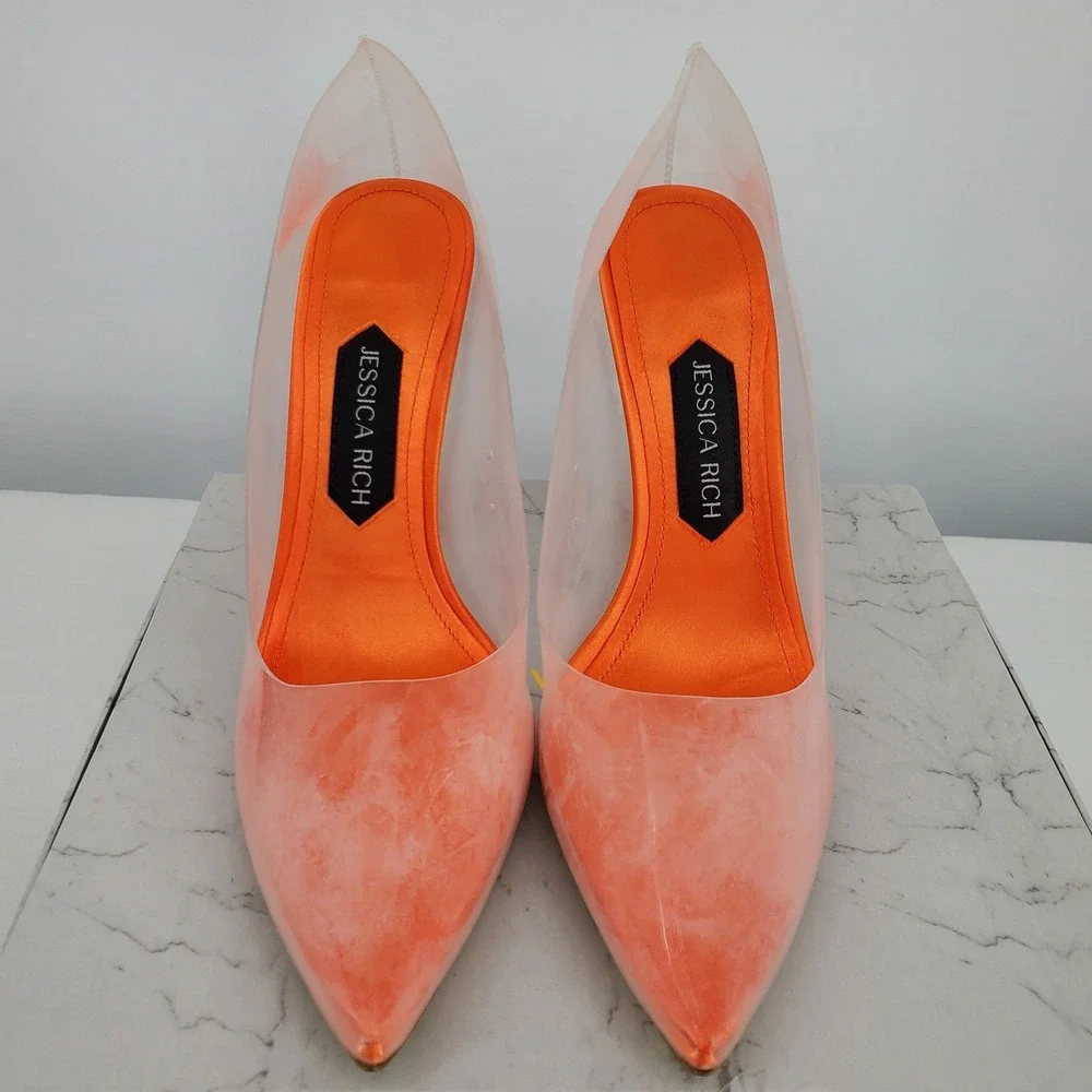 Jessica Rich So Fancy Clear Vinyl‎ Pointed Toe Heels Orange Womens Size 40 = 10